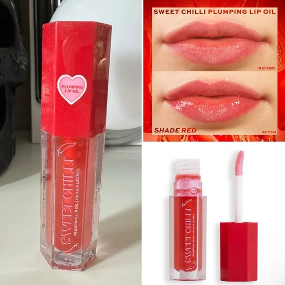 Revolution Sweet Chilli Plumping Lip Oil Red Vegan & Cruelty Free - Picture 1 of 5